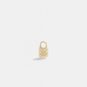 Aretes Coach 14 K Quilted Signature Padlock Single Stud Mujer Doradas | CL_CH37577