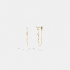 Aretes Coach Classic Pearl Chain Mujer Doradas | CL_CH97114