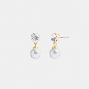 Aretes Coach Classic Pearl Drop Mujer Doradas | CL_CH14816