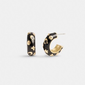 Aretes Coach Enamel Signature Floral Huggie Mujer Doradas Negras | CL_CH57427