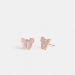 Aretes Coach Garden Butterfly Stud Mujer Doradas Moradas | CL_CH88708