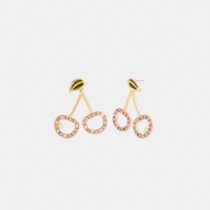 Aretes Coach Pavé Cherry Drop Mujer Doradas | CL_CH98025