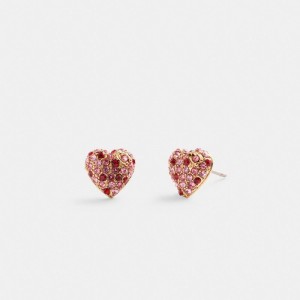 Aretes Coach Pavé Heart Stud Mujer Doradas | CL_CH87779