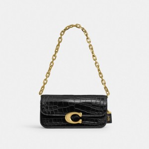 Bolsa De Hombro Coach Idol 23 In Alligator Brass Mujer Negras | CL_CH64131