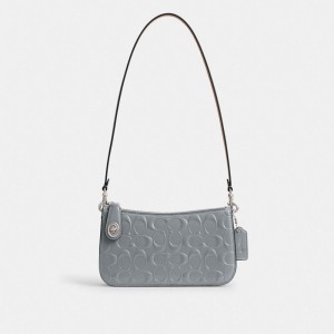 Bolsa De Hombro Coach Penn In Signature Leather Mujer Gris Azules | CL_CH54369