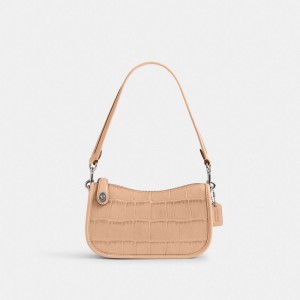 Bolsa De Hombro Coach Swinger 20 Croc Embossed Leather Mujer Plateadas | CL_CH53981