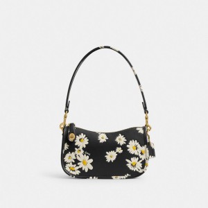 Bolsa De Hombro Coach Swinger 20 With Floral Print Brass Mujer Negras Multicolor | CL_CH49336