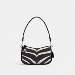 Bolsa De Hombro Coach Swinger 20 With Zebra Print Refined Calf Leather Mujer Plateadas | CL_CH48398