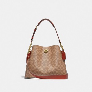 Bolsa De Hombro Coach Willow In Signature Mujer Marrones Rojas | CL_CH26540