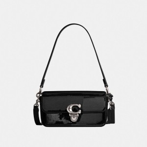 Bolsas Hombro Coach Studiouette With Sequins Calf Leather Mujer Negras | CL_CH78666