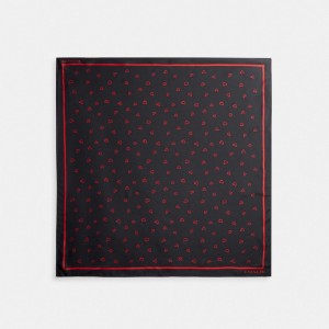 Bufanda Coach Hearts Print Silk Square Mujer Negras Rojas | CL_CH59386