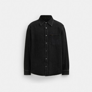 Camiseta Coach Black Denim Shirt In Organic Cotton Hombre Negras | CL_CH92118