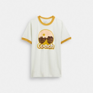 Camiseta Coach Roadside Ringer Hombre Blancas | CL_CH58794