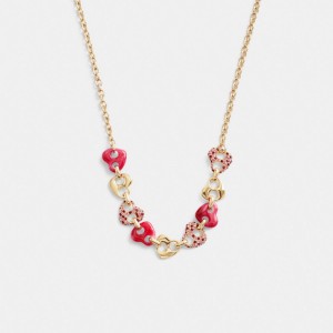 Collar Coach Pavé Hearts Chain Link Mujer Doradas | CL_CH62748