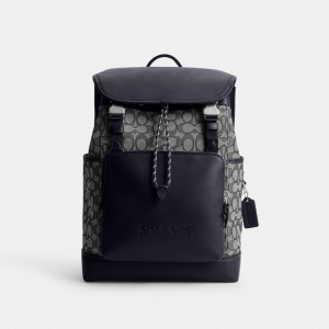 Mochilas Coach League Flap In Signature Jacquard Hombre Azul Marino | CL_CH45862