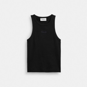 Tops Coach Ribbed Script Tank Top Mujer Negras | CL_CH60241