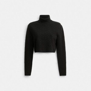 Tops Coach Signature Knit Cropped Turtleneck Mujer Negras | CL_CH62603