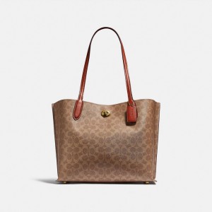 Tote Coach Willow In Signature Mujer Marrones Rojas | CL_CH11688