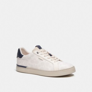 Zapatillas Coach Lowline Low Top In Signature Canvas Chalk Cobalt Hombre Blancas | CL_CH49636