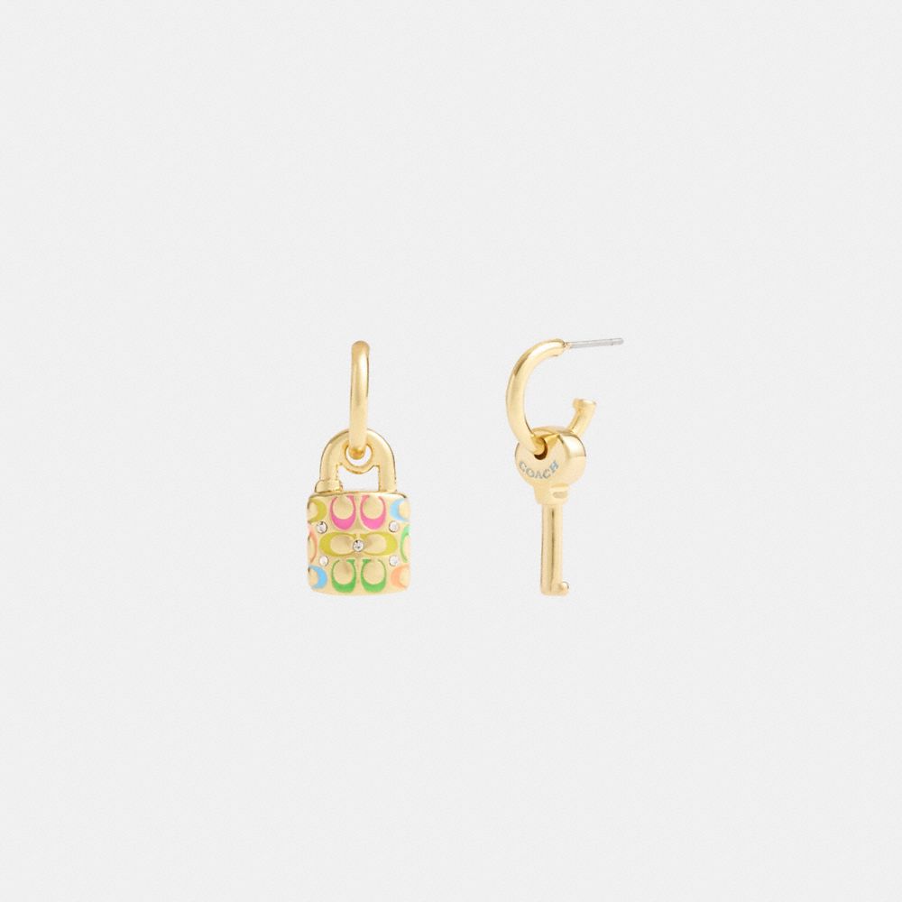 Aretes Coach Rainbow Quilted Padlock Key Mismatch Mujer Doradas | CL_CH12523