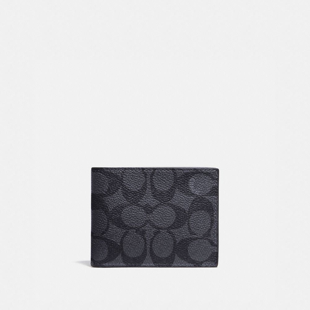 Billeteras Coach Slim Billfold Wallet In Signature Canvas Signatureed Hombre Gris Negras | CL_CH20179