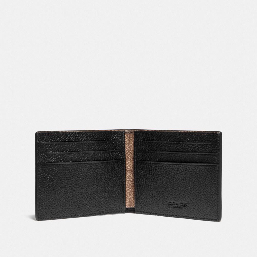 Billeteras Coach Slim Billfold Wallet With Signature Canvas Detail Pebble Leather Hombre Negras Kaki | CL_CH61548