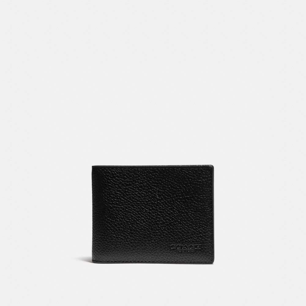 Billeteras Coach Slim Billfold Wallet With Signature Canvas Detail Pebble Leather Hombre Negras Kaki | CL_CH61548