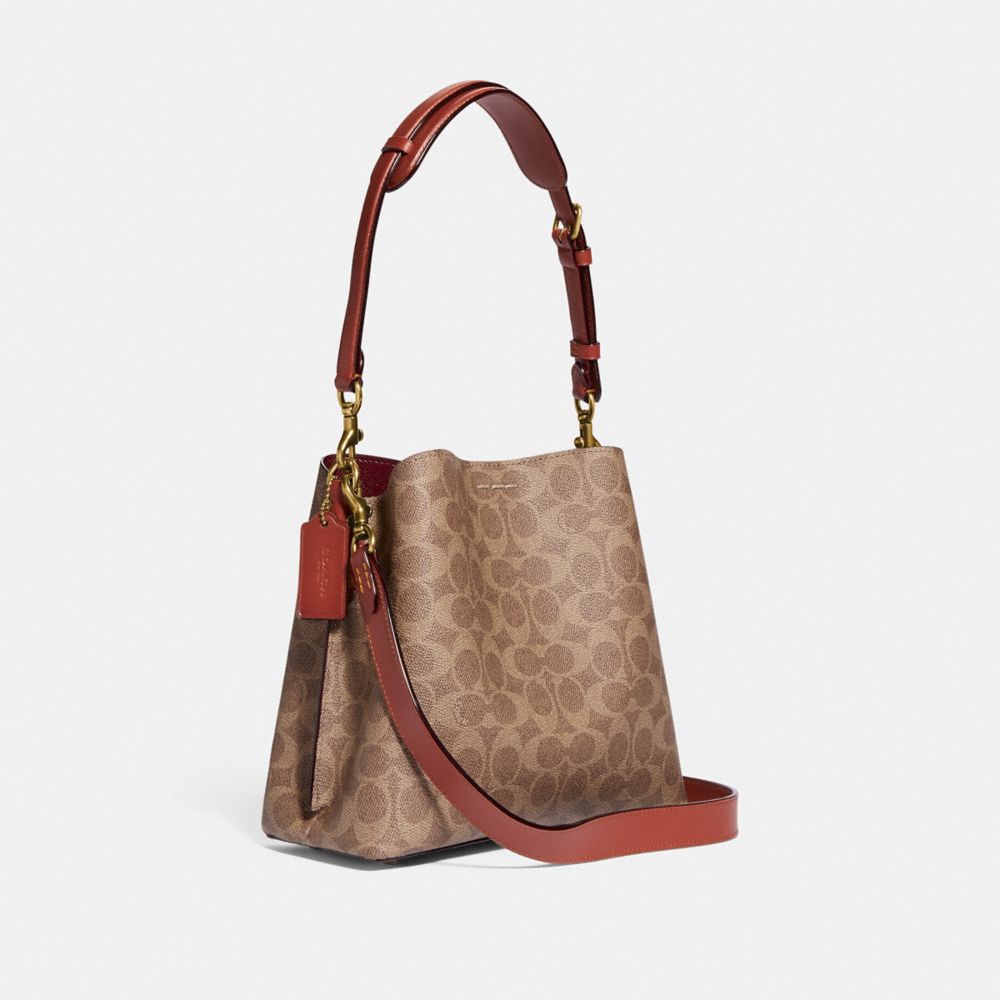 Bolsa De Hombro Coach Willow Bucket In Signature Mujer Marrones Rojas | CL_CH42129