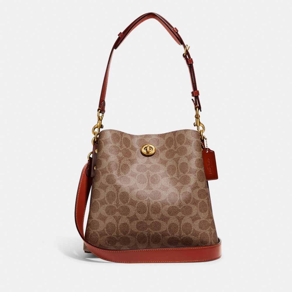 Bolsa De Hombro Coach Willow Bucket In Signature Mujer Marrones Rojas | CL_CH42129