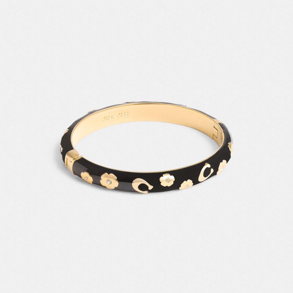 Brazaletes Coach Enamel Signature Floral Bangle Mujer Doradas Negras | CL_CH91083