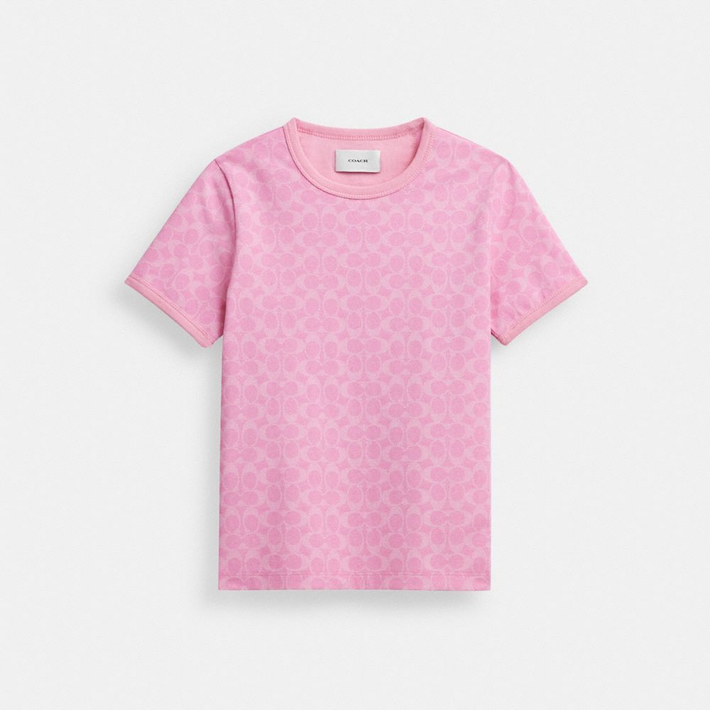 Camiseta Coach Signature Ringer In Organic Cotton Signature Mujer Rosas | CL_CH16199