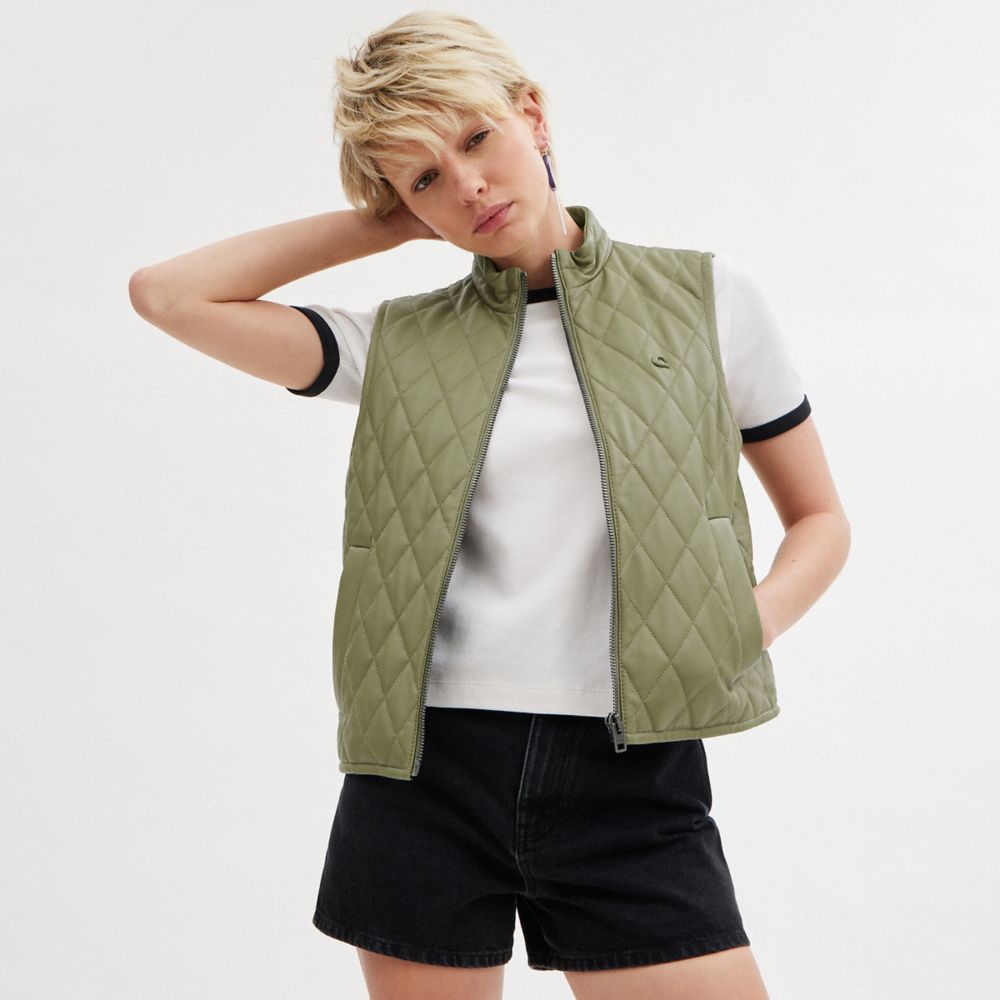 Chaquetas Coach Leather Quilted Mujer Verde | CL_CH96048