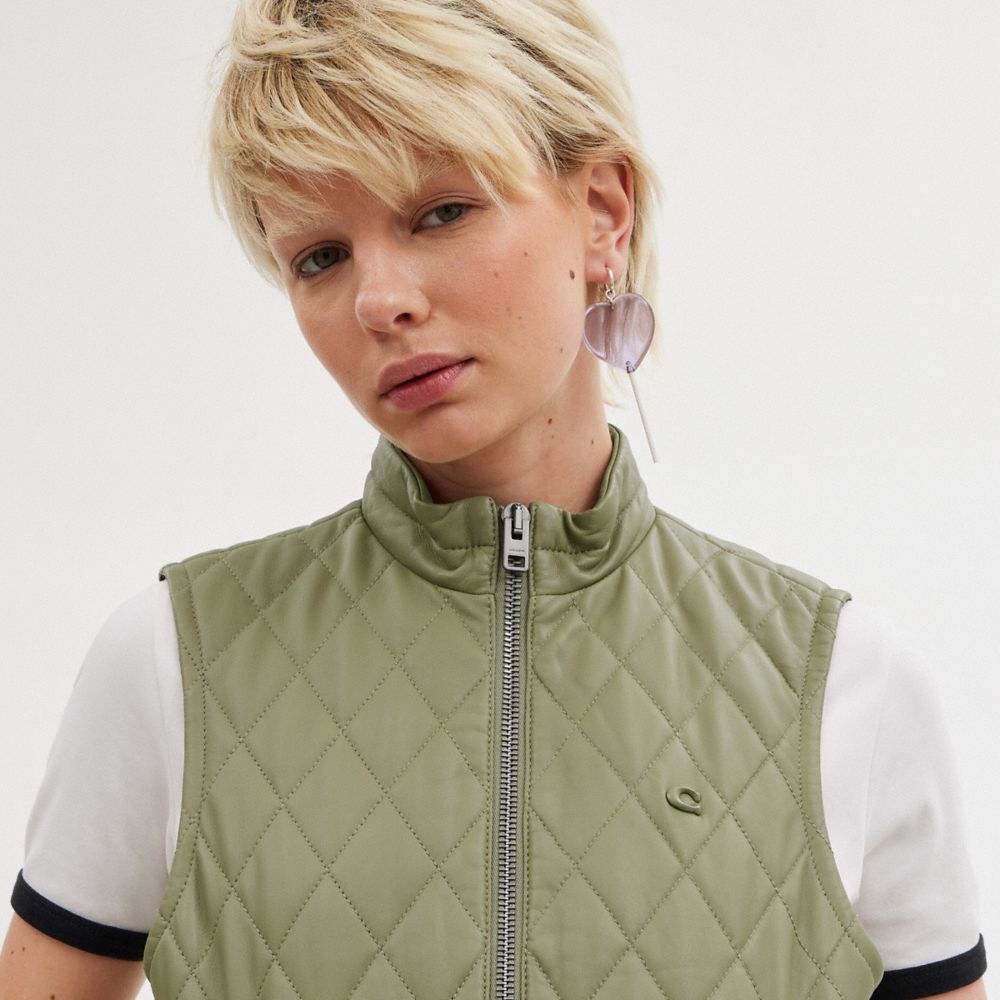 Chaquetas Coach Leather Quilted Mujer Verde | CL_CH96048