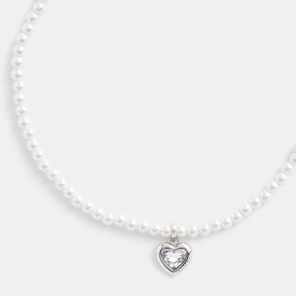 Collar Coach Heart Pearl Choker & Clear Mujer Plateadas | CL_CH24390