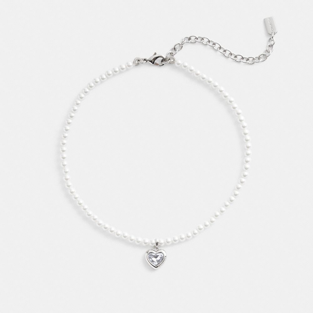 Collar Coach Heart Pearl Choker & Clear Mujer Plateadas | CL_CH24390