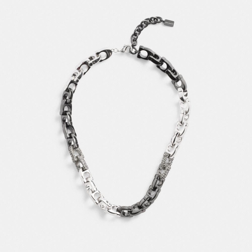 Collar Coach Pavé Signature Mixed Chain & Clear Mujer Plateadas | CL_CH42254