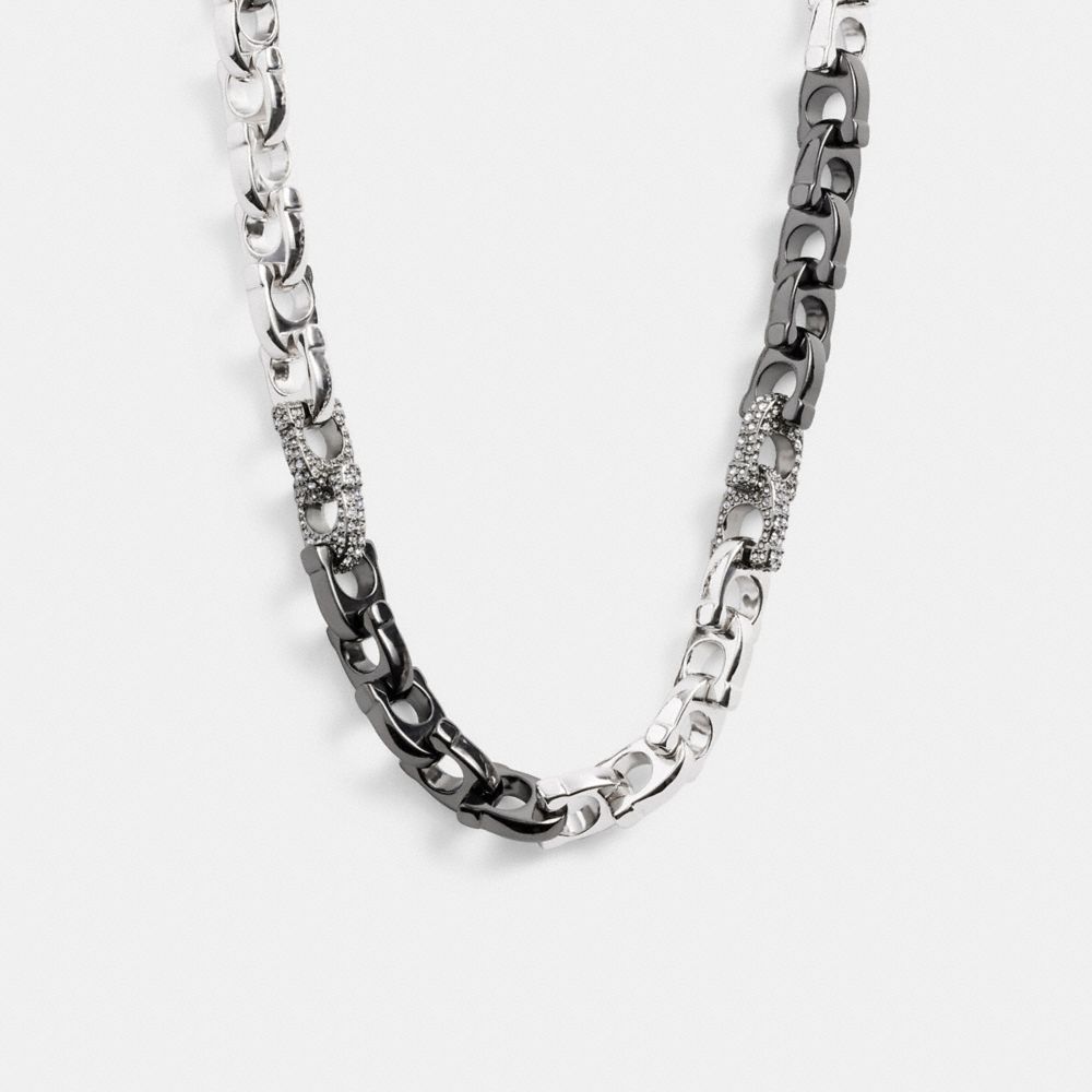 Collar Coach Pavé Signature Mixed Chain & Clear Mujer Plateadas | CL_CH42254