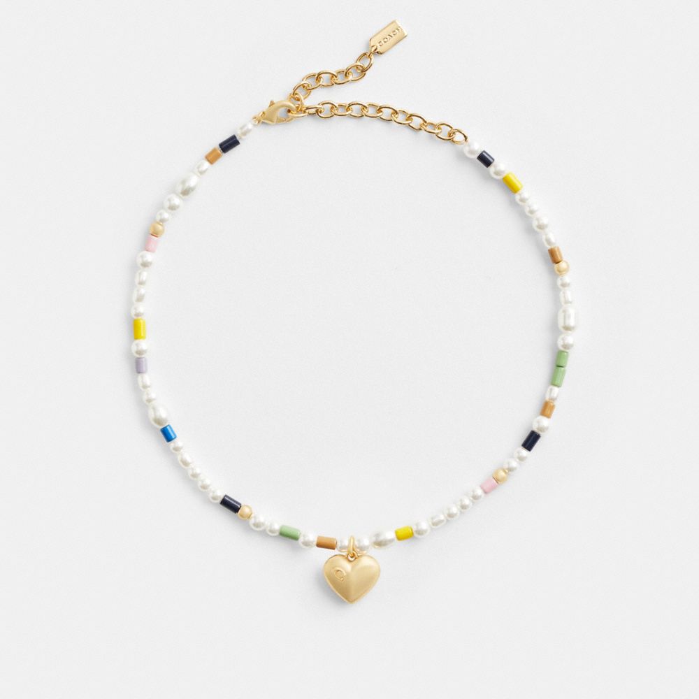 Collar Coach Signature Heart Beaded Pearl Choker Mujer Doradas | CL_CH68761