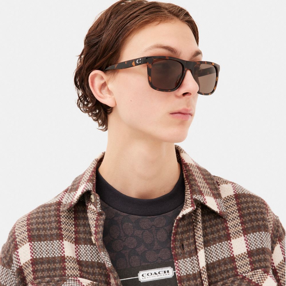 Lentes de Sol Coach Beveled Signature Flat Top Square Hombre Marrones | CL_CH96279