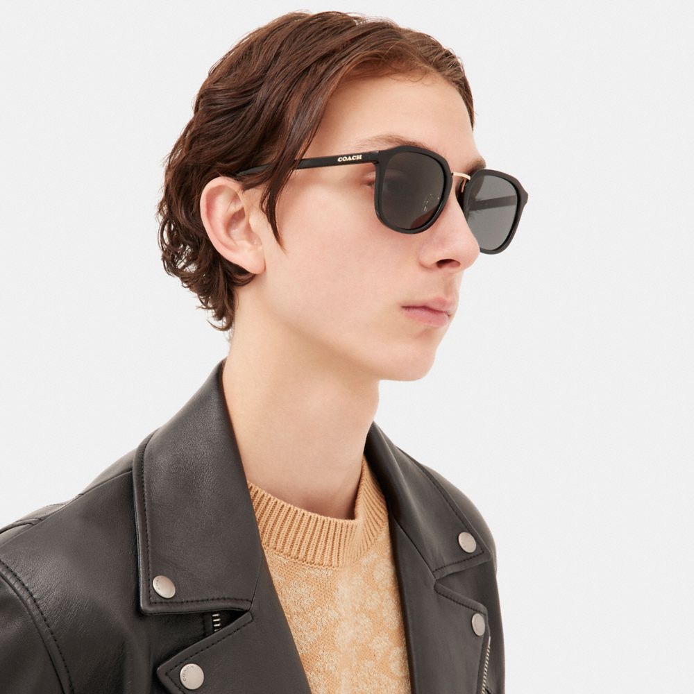 Lentes de Sol Coach Rounded Geometric Hombre Negras | CL_CH20963