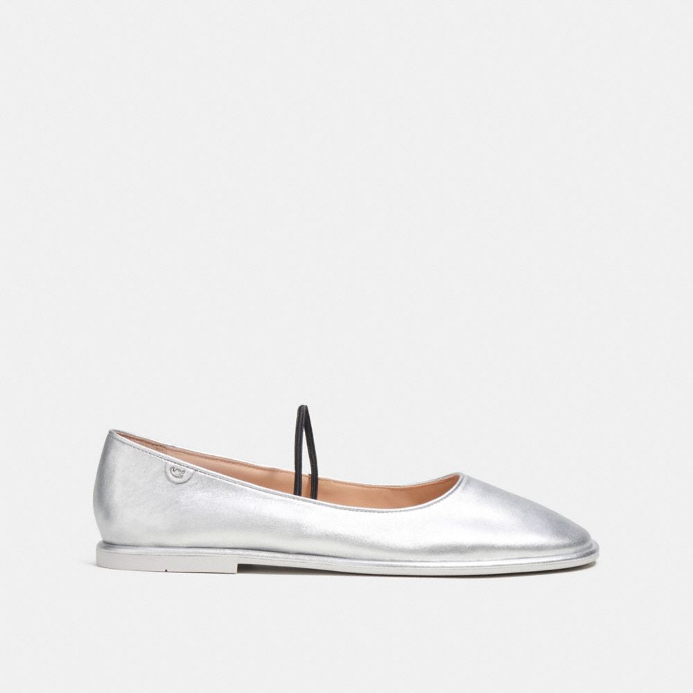 Mocasines Coach Emilia Mary Jane In Metallic Leather Mujer Plateadas | CL_CH69619