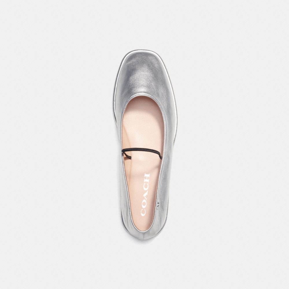 Mocasines Coach Emilia Mary Jane In Metallic Leather Mujer Plateadas | CL_CH69619