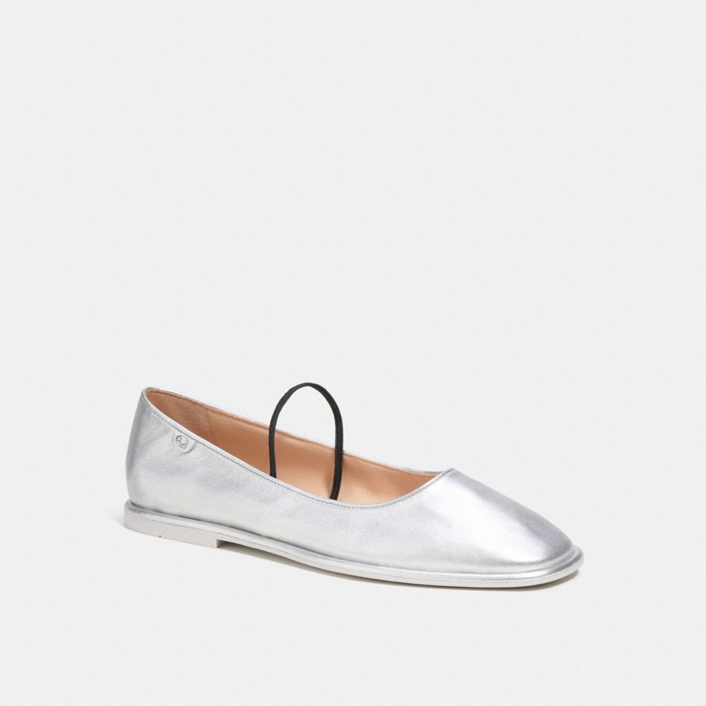 Mocasines Coach Emilia Mary Jane In Metallic Leather Mujer Plateadas | CL_CH69619