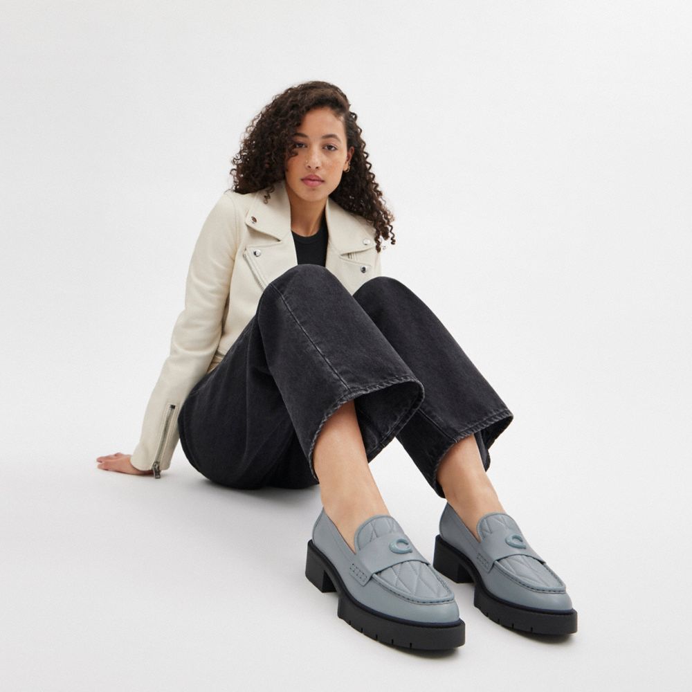 Mocasines Coach Leah With Quilting Leather Mujer Gris Azules | CL_CH76458