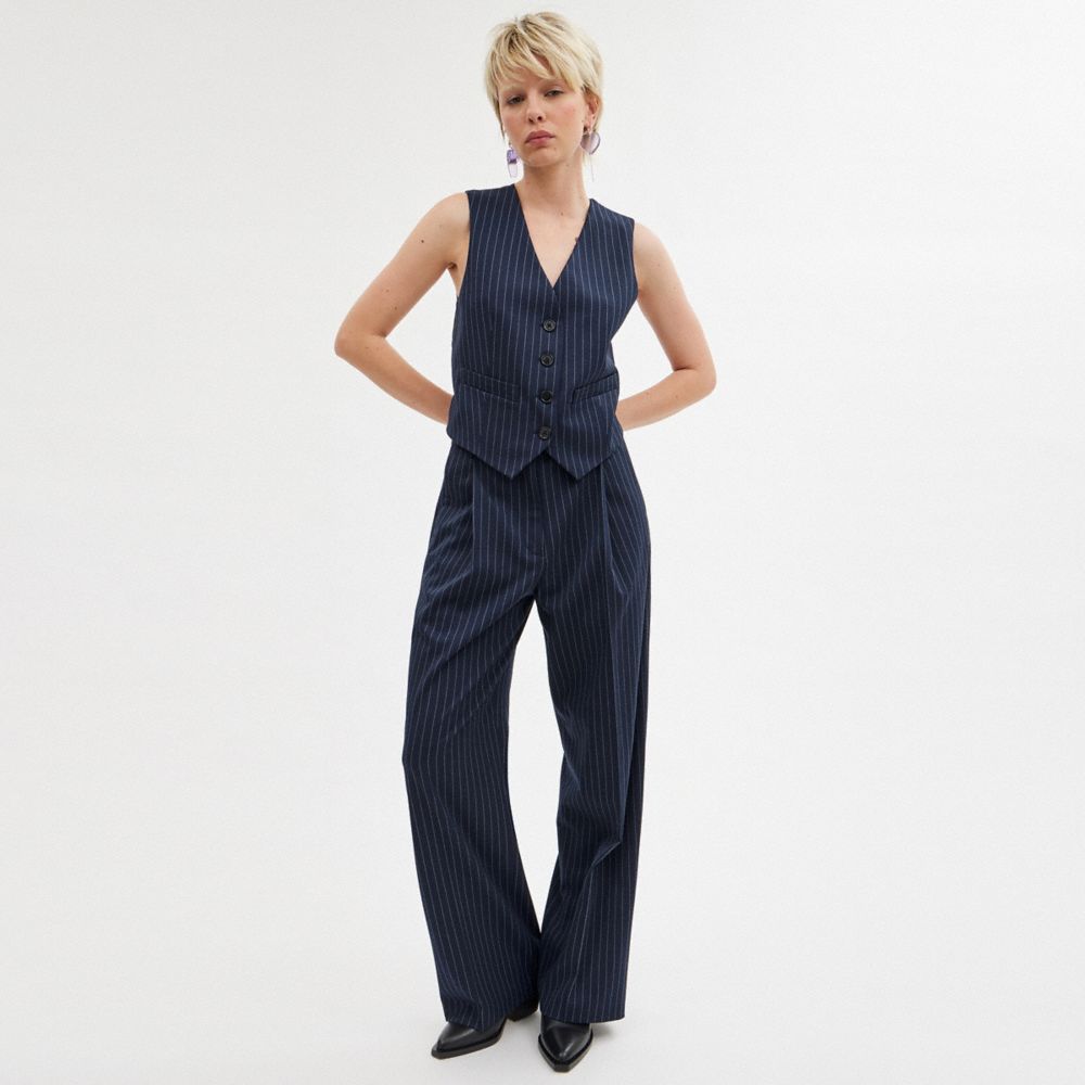 Pantalones Coach Wide Leg Mujer Azul Marino | CL_CH79929