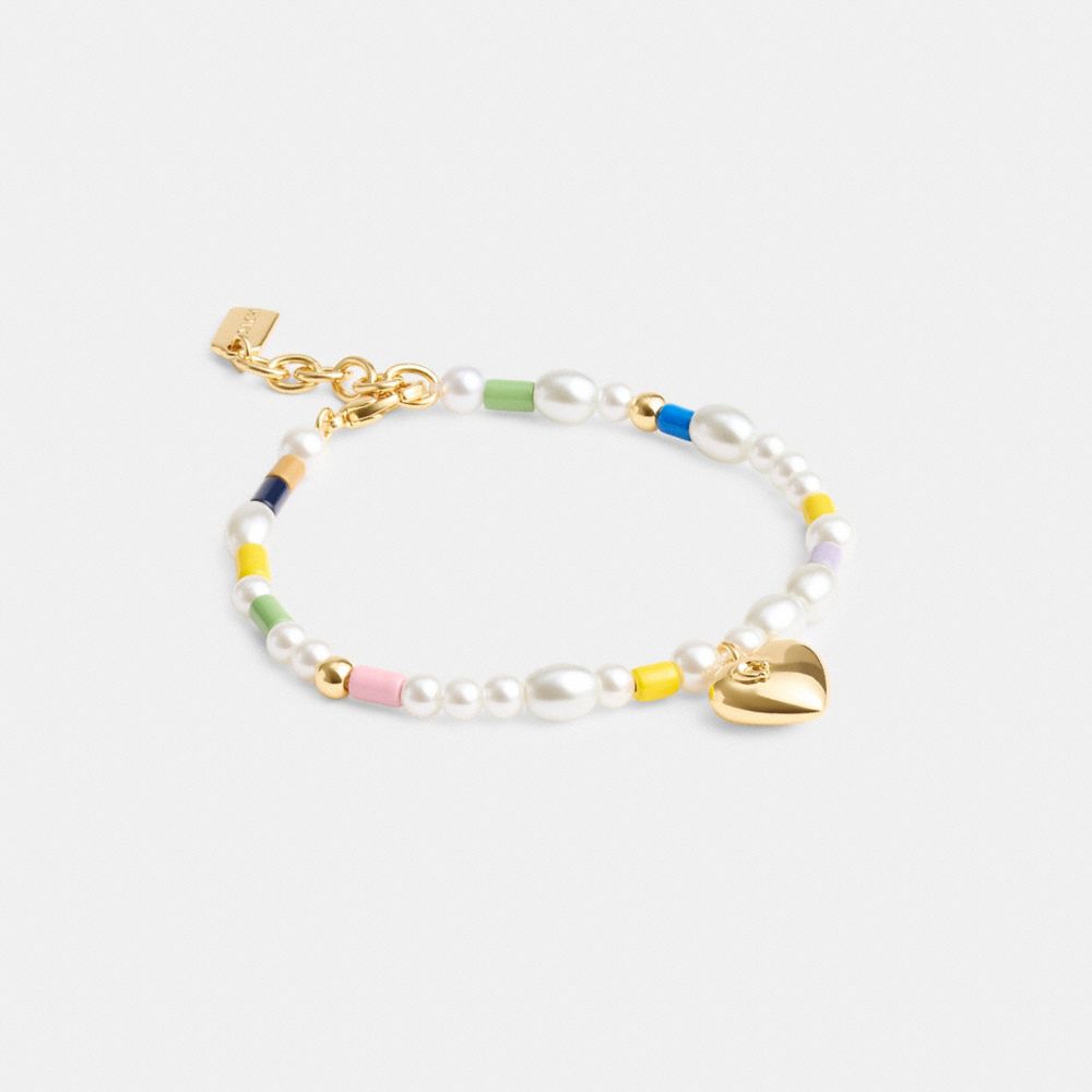 Pulseras Coach Signature Heart Beaded Pearl Mujer Doradas | CL_CH28979