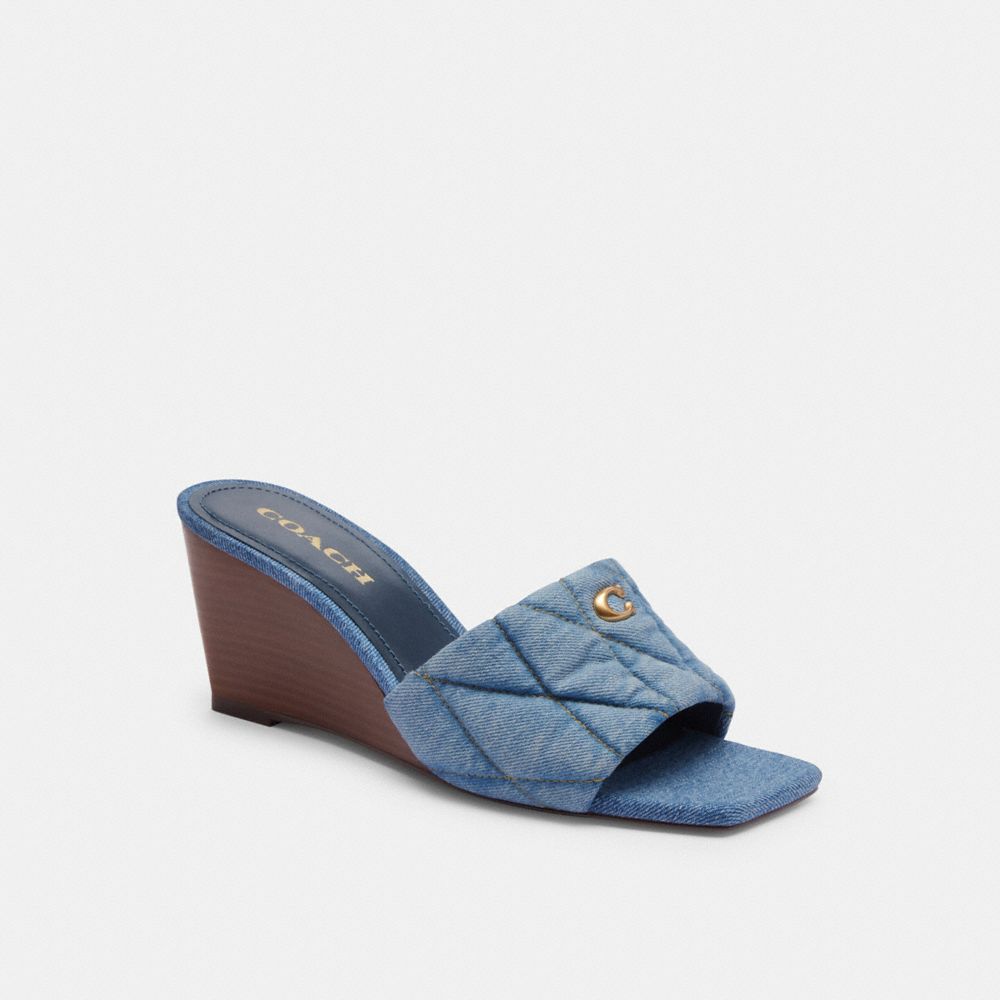 Sandalias Coach Emma Wedge With Quilting Indigo Denim Mujer Indigo Azules | CL_CH49888