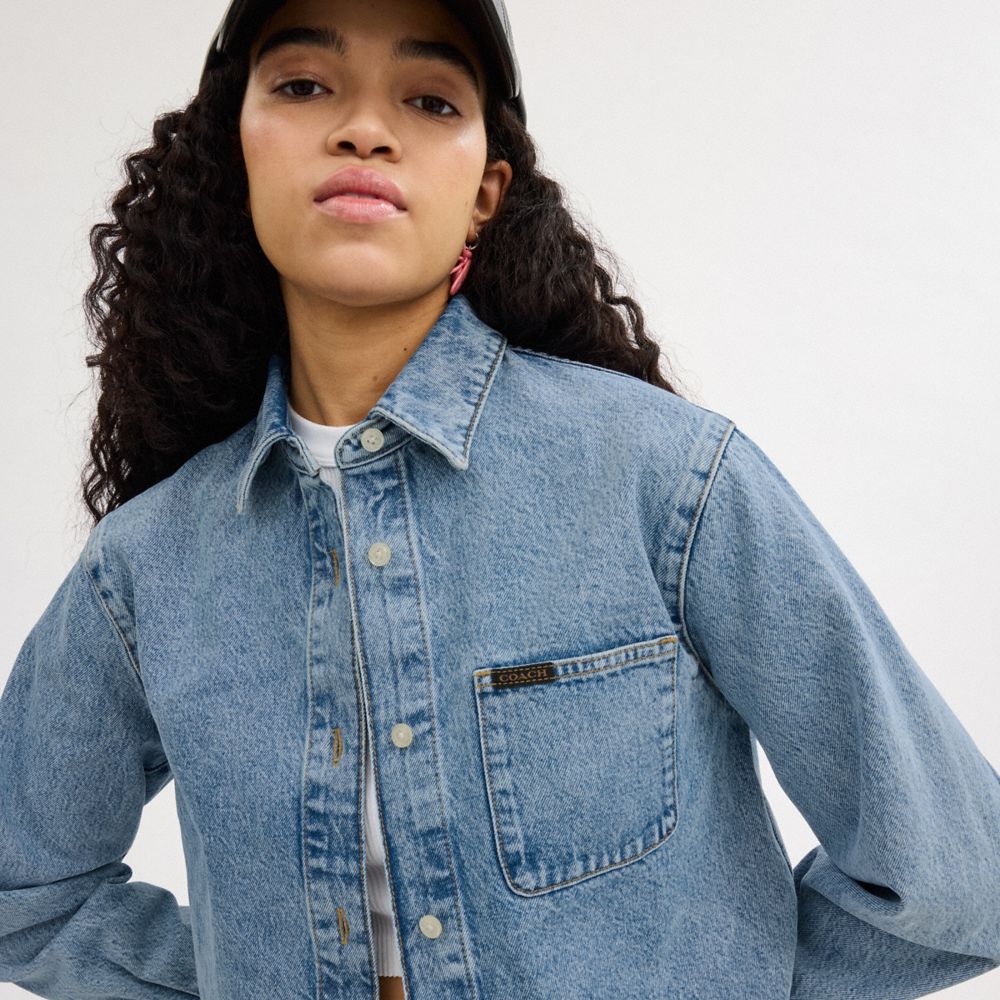 Tops Coach Cropped Denim Button Down Mujer Azules | CL_CH48642