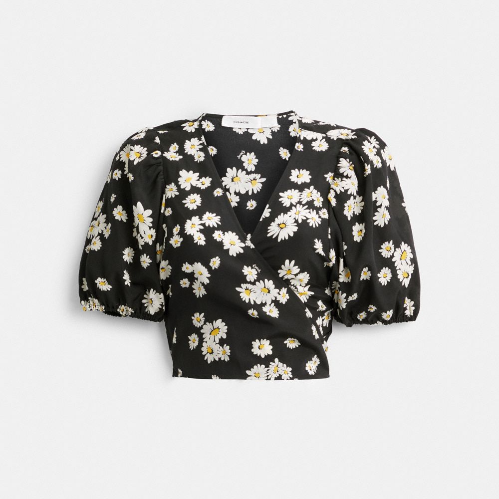 Tops Coach Floral Wrap Blouse Mujer Negras | CL_CH12935