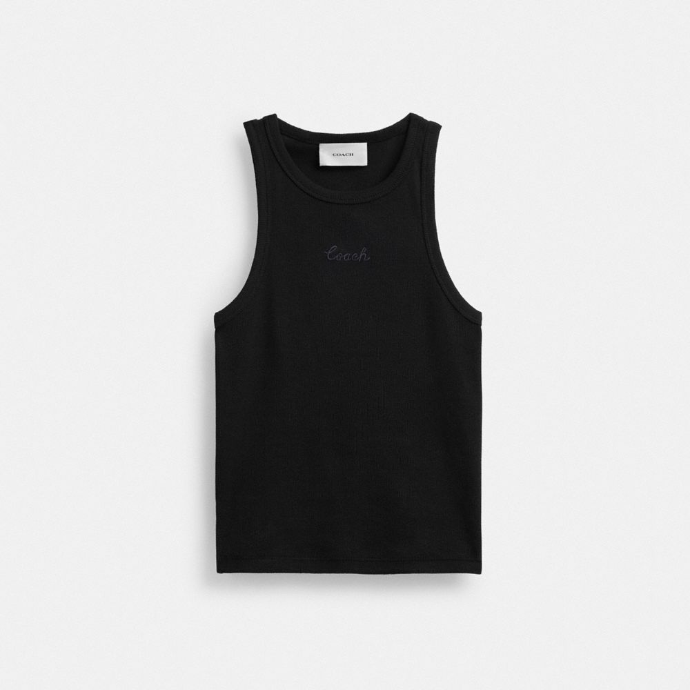 Tops Coach Ribbed Script Tank Top Mujer Negras | CL_CH60241